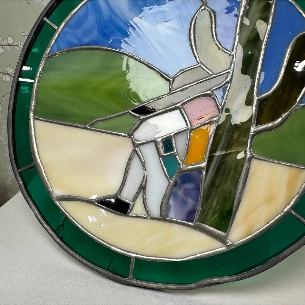 Vintage Southwestern Stained Glass Suncatcher - Siesta Desert Scene